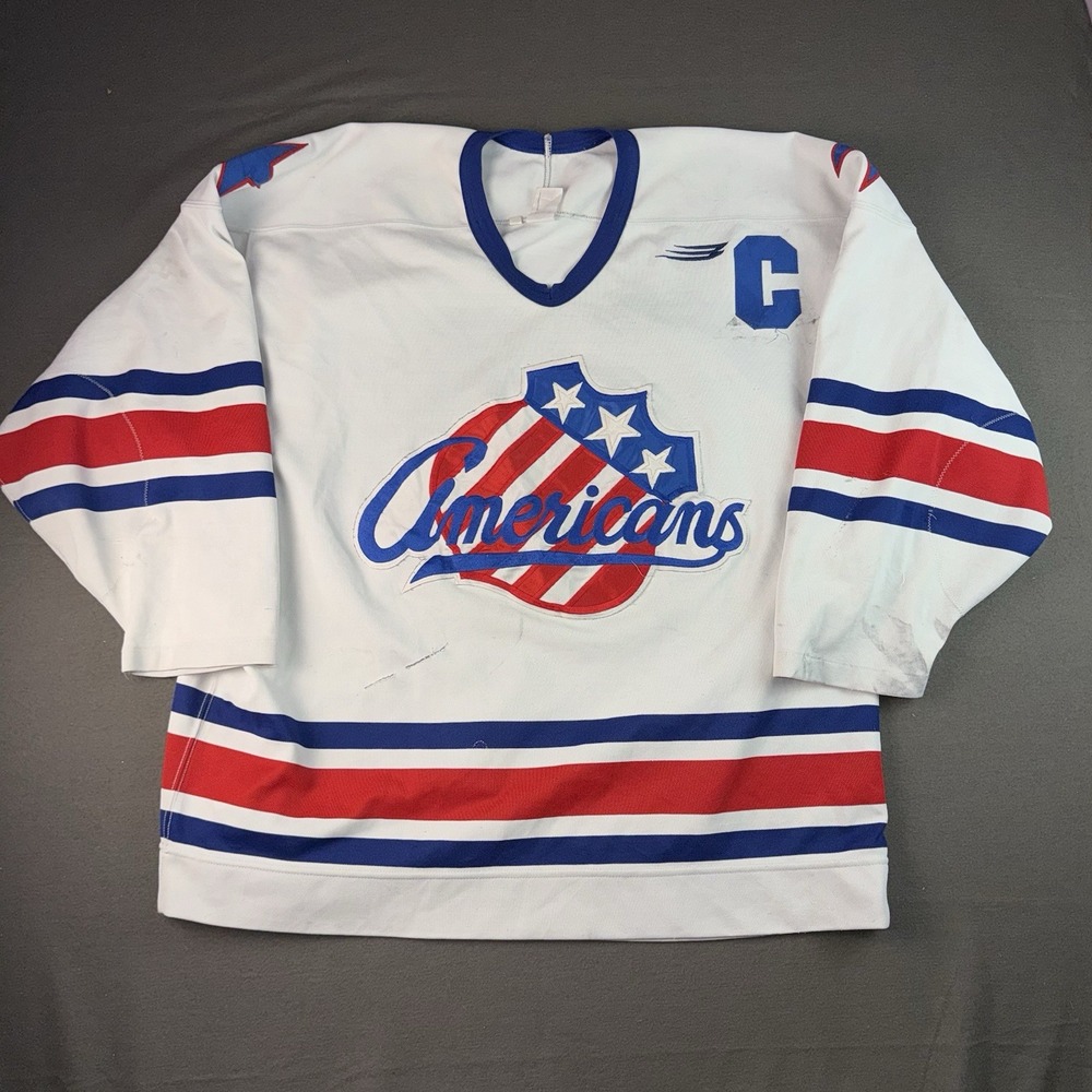 Vintage Bauer Pro Rochester Americans Captain Hockey Jersey Size 56 AHL White